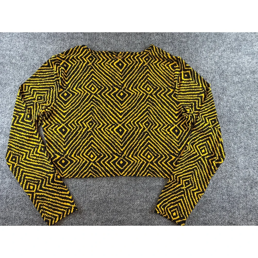 Michael Michael Kors Womens XL Yellow Black Diamond Long Sleeve Crop Top
